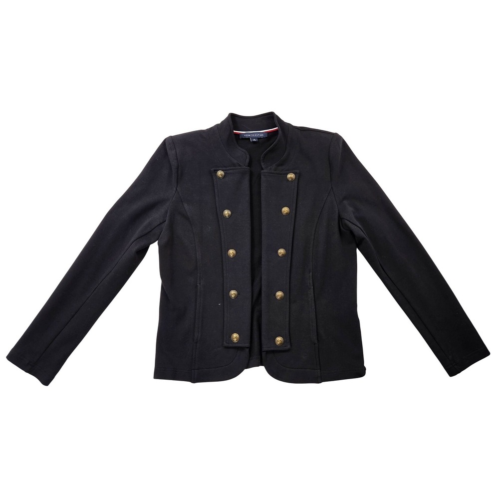 Victorian Punk Black Short Pea Coat Military Steampunk Reefer Jacket Women M